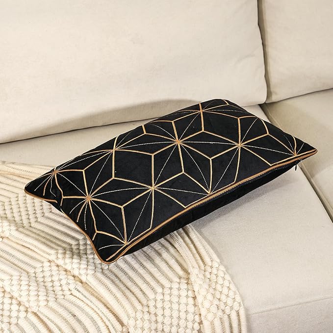 Aeckself Black Embroidery Velvet Throw Pillow Cover 12 x 20 Inch - Image 3