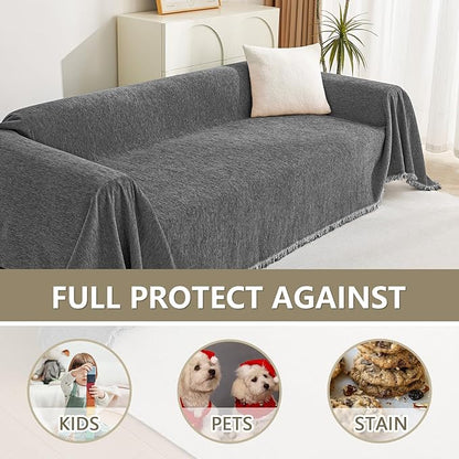MYSKY HOME Boho Couch Cover Charcoal Gray Sofa Covers - Image 3