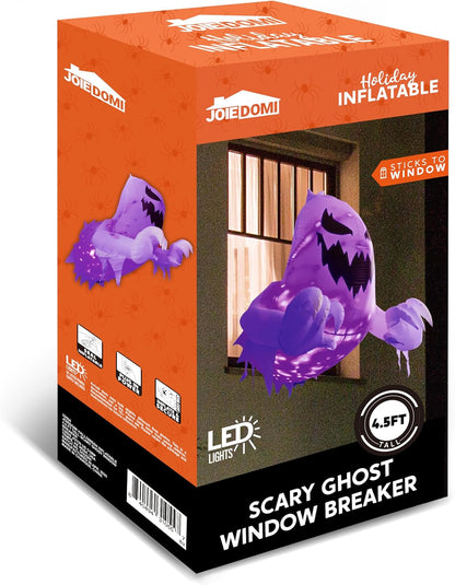 Joiedomi 4.5 FT Halloween Inflatable Scary Ghost Outdoor Decoration, Inflatable Window Breaker Decoration with Rotating Purple LEDs, Blow Up Ghost Halloween Window Decor for Party Garden Yard Decor