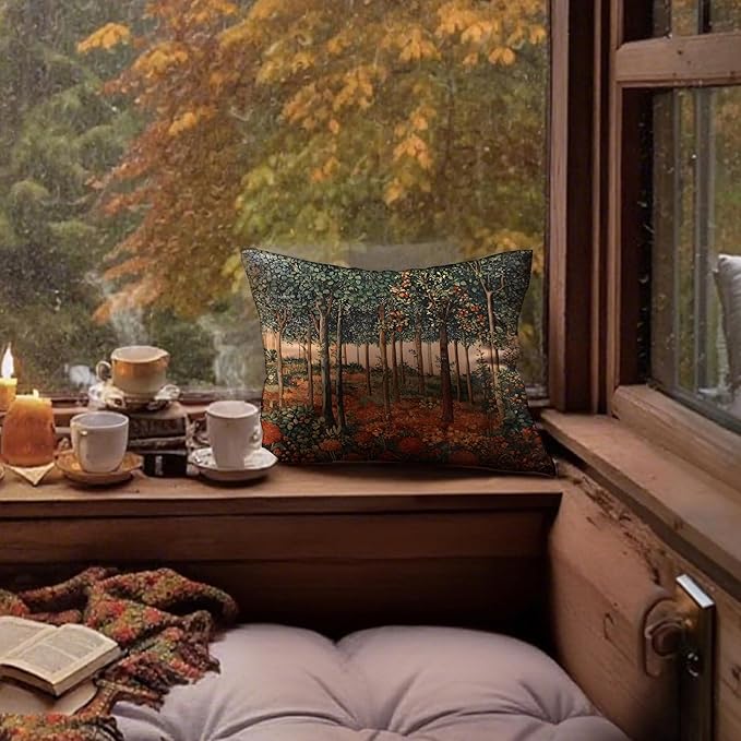 Rustic William Morris Inspired Autumn Forest Decor Throw Pillow Covers 18x18 - Image 3