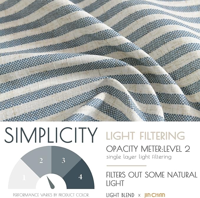 jinchan Tab Top Linen Kitchen Curtains 24 Inches Striped Tier Curtains - Image 5