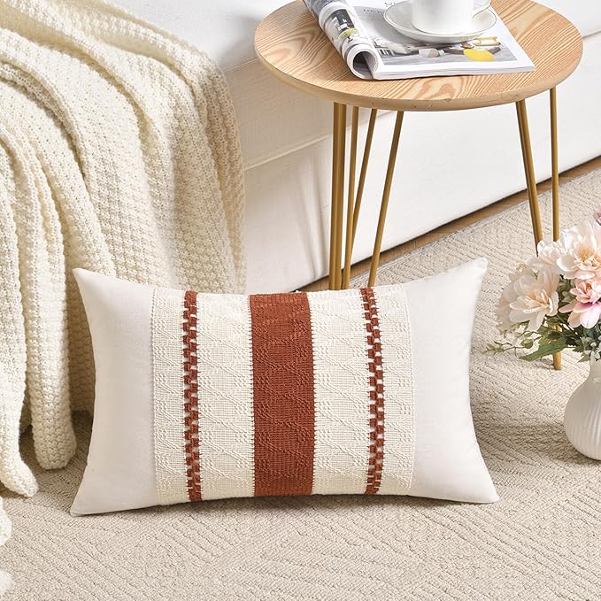 Fancy Homi Set of 2 Rust Boho Long Lumbar Decorative Throw Pillow Cover 12x24 - Image 2