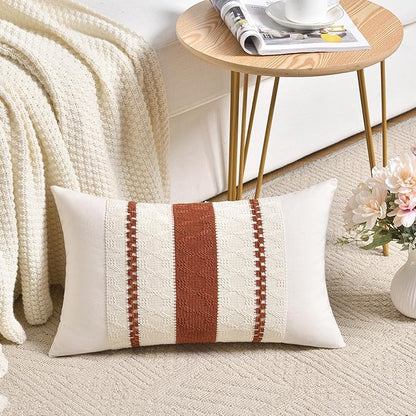 Fancy Homi Set of 2 Rust Boho Long Lumbar Decorative Throw Pillow Cover 12x24 - Image 2