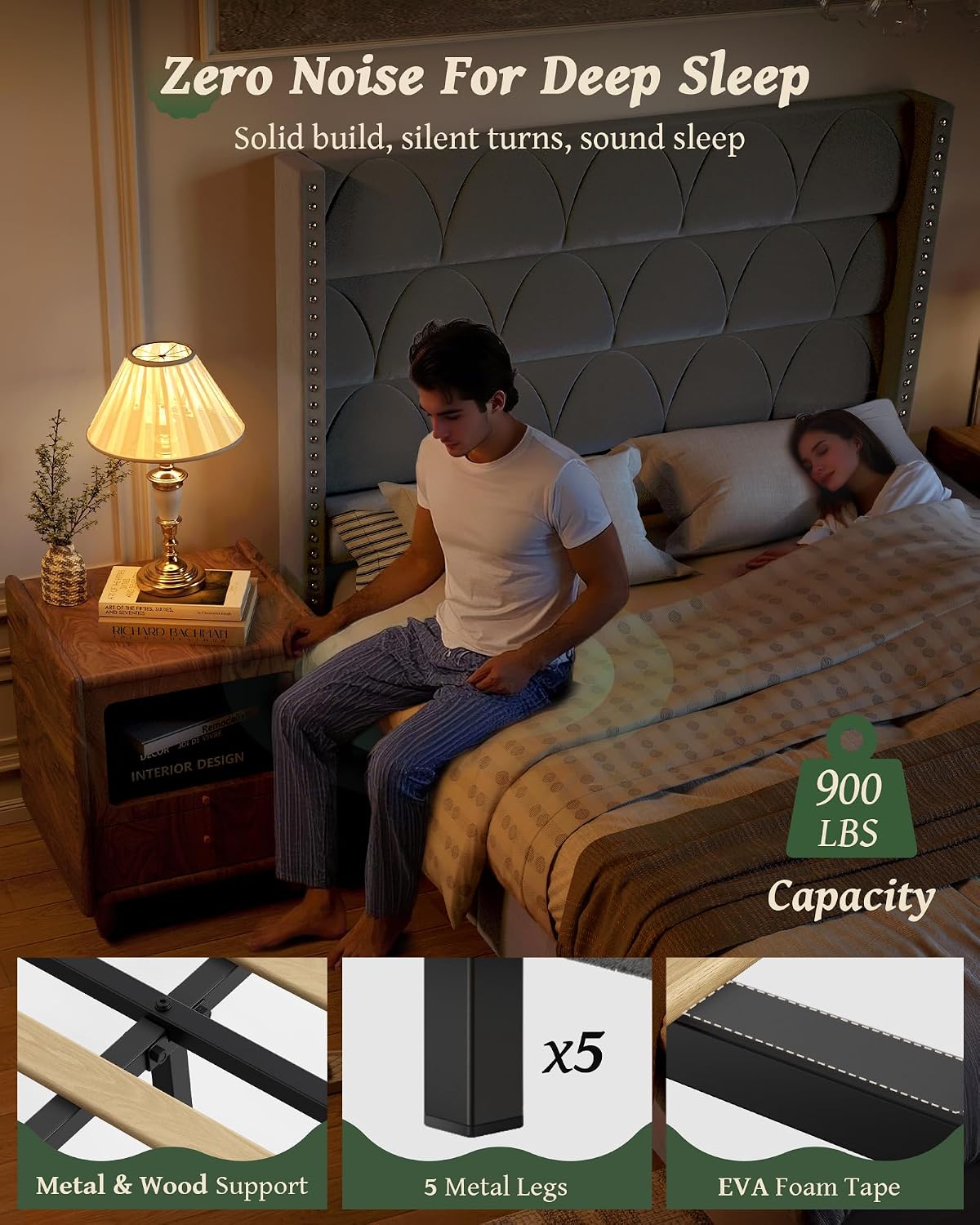 ohoholive queen size bed frame with 56" headboard, close-up detail