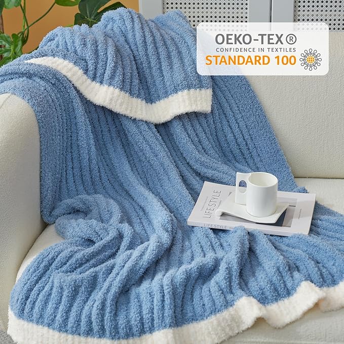 Snuggle Sac Ribbed Blue Throw Blanket - Image 4
