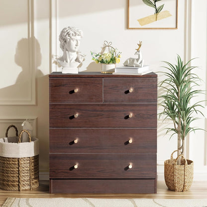 karl home brown 5 drawer dresser, rose gold on a desk or shelf
