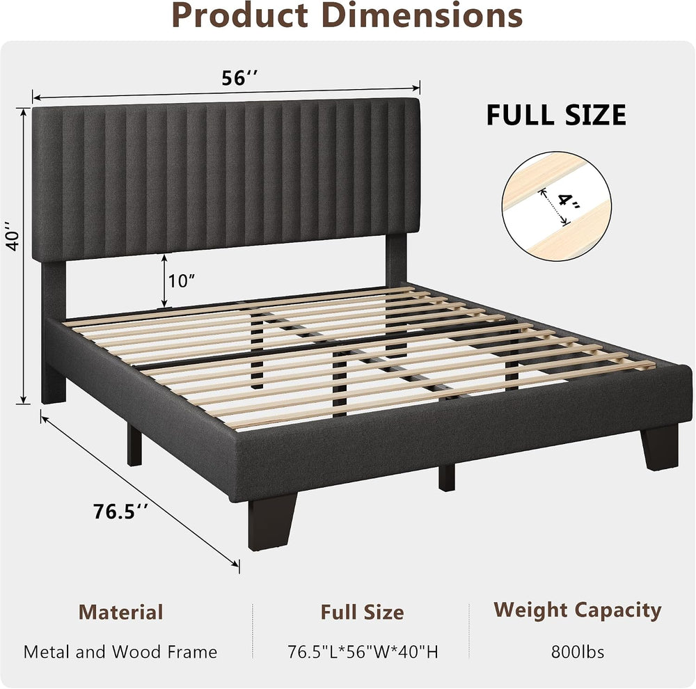 Feonase Full Size Bed Frame with Upholstered Headboard, Linen Platform Bed Fr...