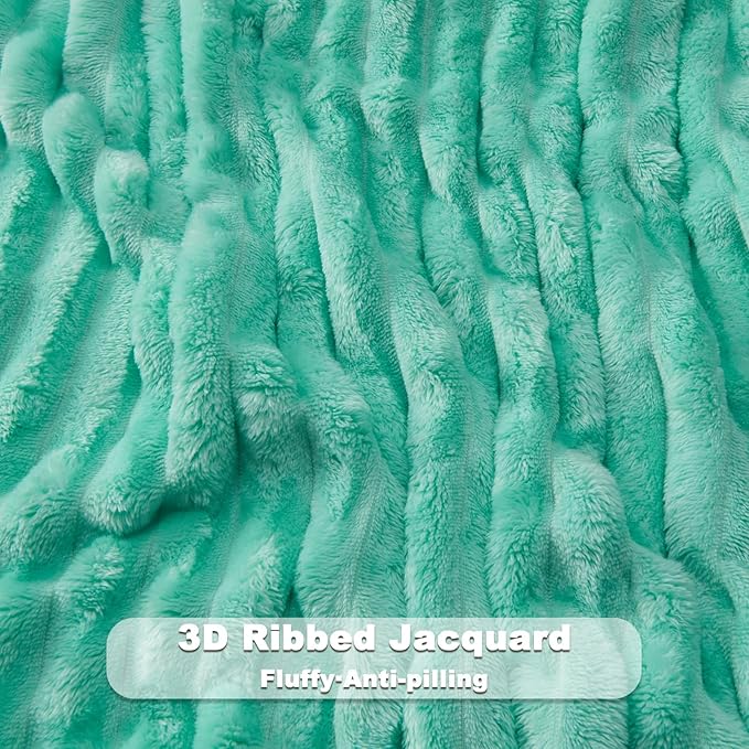 NEWCOSPLAY Super Soft Throw Blanket Aqua Premium Silky Flannel Fleece 3D Ribbed - Image 5