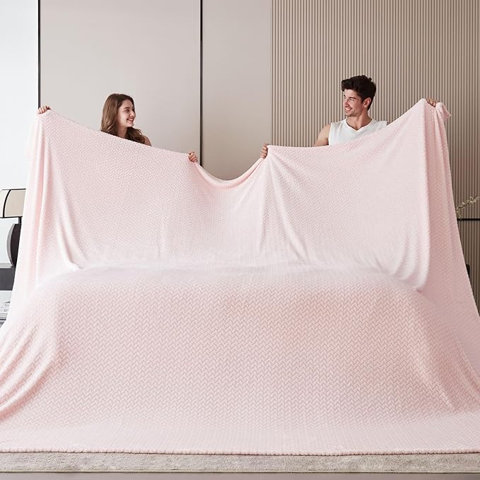 Oversized King Fleece Blanket 120x120 Inches, Seamless Soft Cozy 3D Jacquard by Korbliss