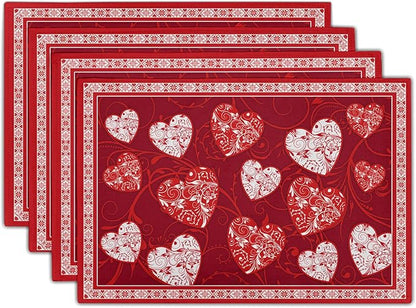 Giwawa Love Heart Placemats Set of 4, Valentines Day Red White Hearts Print by Giwawa