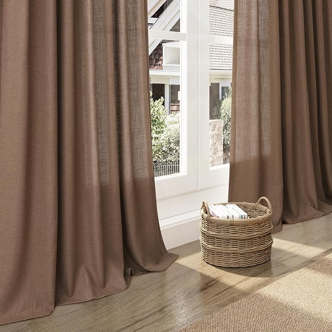Nanspring Caramel Brown Linen Curtains 63 Inches Length 2 Panels Set - Image 6
