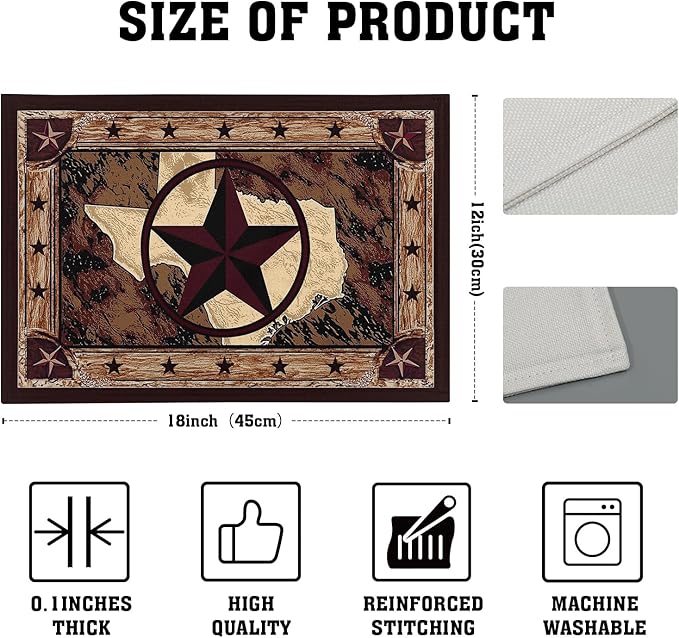 Giwawa Texas Stars Placemats Set of 4, Rustic Western Style Brown Wood Linen - Image 4
