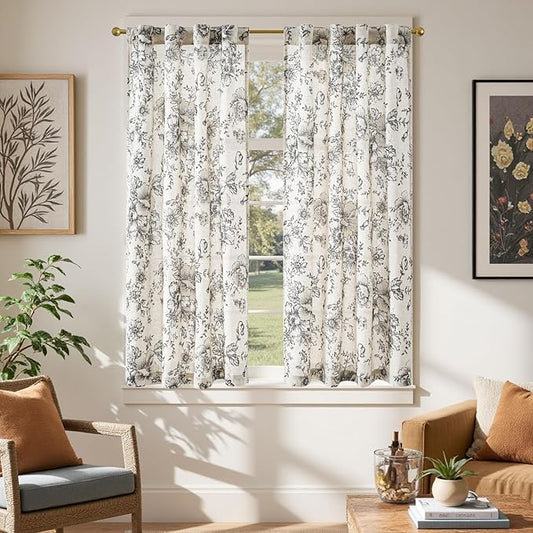 jinchan Linen Floral Tier Curtains 54 Inch Farmhouse Botanic Cafe Curtains by JINCHAN