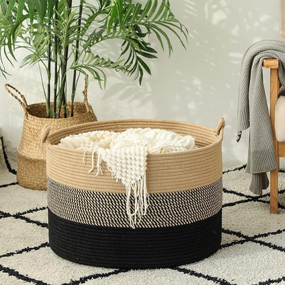 KAKAMAY Large Blanket Basket, Woven Rope Baskets - Image 7
