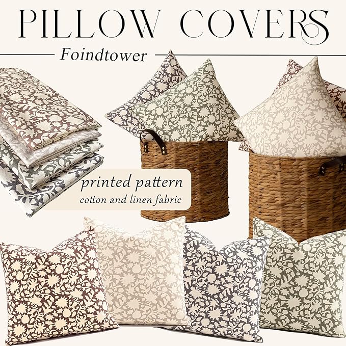 Foindtower Set of 2 Decorative Neutral Floral Throw Pillow Covers Accent - Image 7