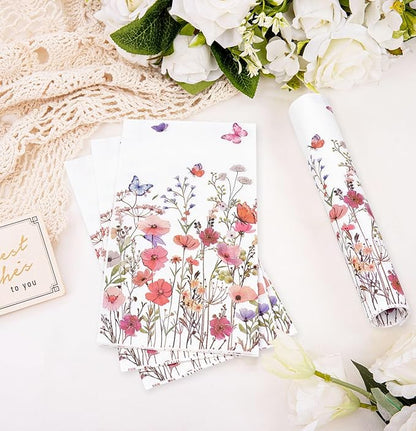 HEIPINIUYE 50 Pieces Spring Floral Paper Napkins 3-ply Wildflower Guest Napkins - Image 5