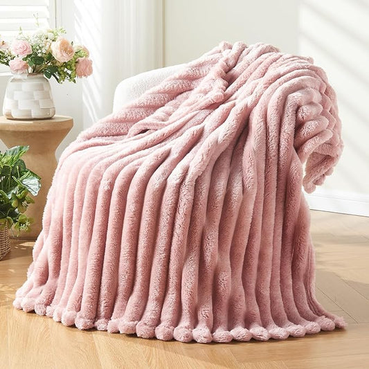NEWCOSPLAY Super Soft Twin Blanket Pink Premium Silky Flannel Fleece 3D Ribbed by NEWCOSPLAY