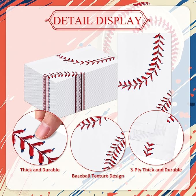 100 Pack Baseball Party Paper Napkins – 13 x 16 Inches Unfolded, 3-Ply - Image 3