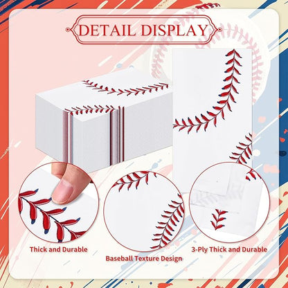 100 Pack Baseball Party Paper Napkins – 13 x 16 Inches Unfolded, 3-Ply - Image 3