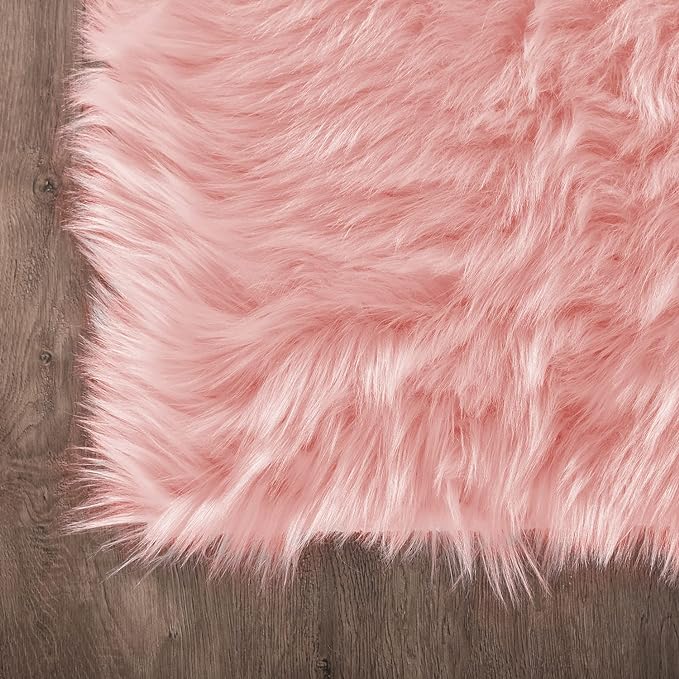Latepis 5x7 Pink Fluffy Rug for Living Room Faux Sheepskin Fur Rugs Washable - Image 5