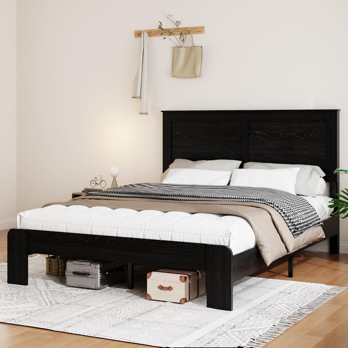 wooden bed frame full size with headboard, farmhouse on a desk or shelf