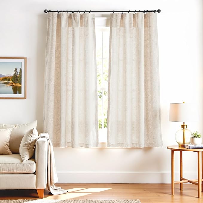 jinchan Beige Linen Blend Curtains 72 Inches Length 2 Panels by JINCHAN
