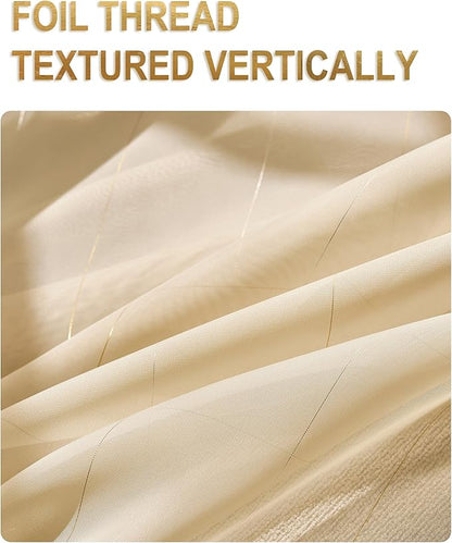 Foil Stripe Beige Sheer Curtains 96 inches Length 2 Panels - Image 2
