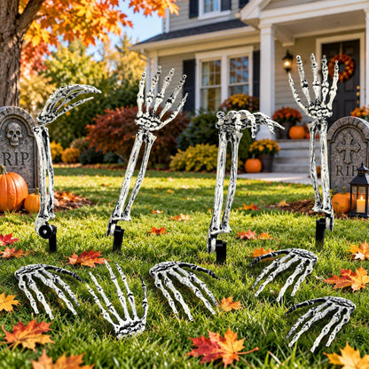 12 Pack Halloween Decorations Outdoor Skeleton Hands and Arms Yard Stakes, Realistic Graveyard Decor with Adjustable Joints, Spooky Cemetery Crawling Zombie Hands for Lawn Garden (6 Arms, 6 Hands)