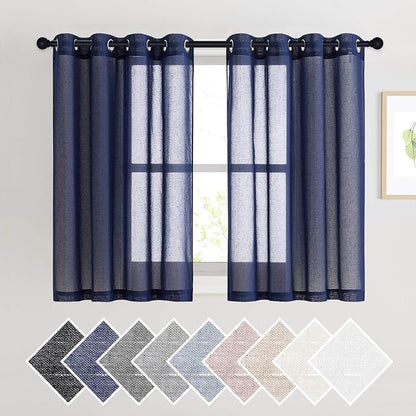 NICETOWN Dark Blue Flax Sheer Linen Curtains by NICETOWN