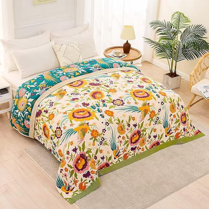 Boho Throw Blanket for Bed, 100% Cotton Soft Rustic Quilt Fall Blanket - Image 4