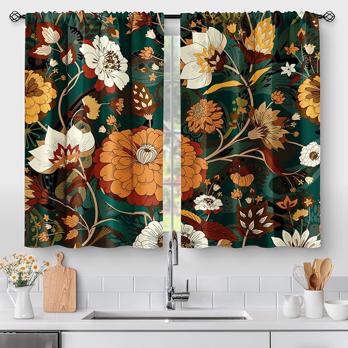 Aimego Boho Floral Kitchen Curtains by Aimego