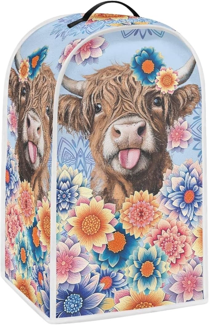 Talayituse Boho Mandala Highland Cattle Print Blender Dust Cover - Image 2