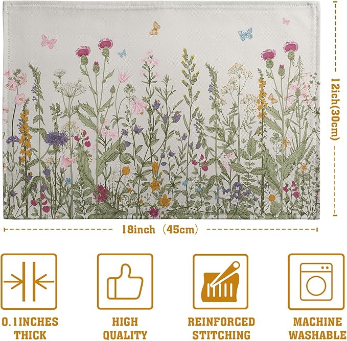 Rustic Wildflower Floral Placemats Set of 4 Spring Summer Vintage Flowers - Image 4