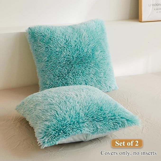 XeGe 2 Pieces Faux Fur Throw Pillow Covers, Shaggy Fluffy Cushion Covers - Image 2