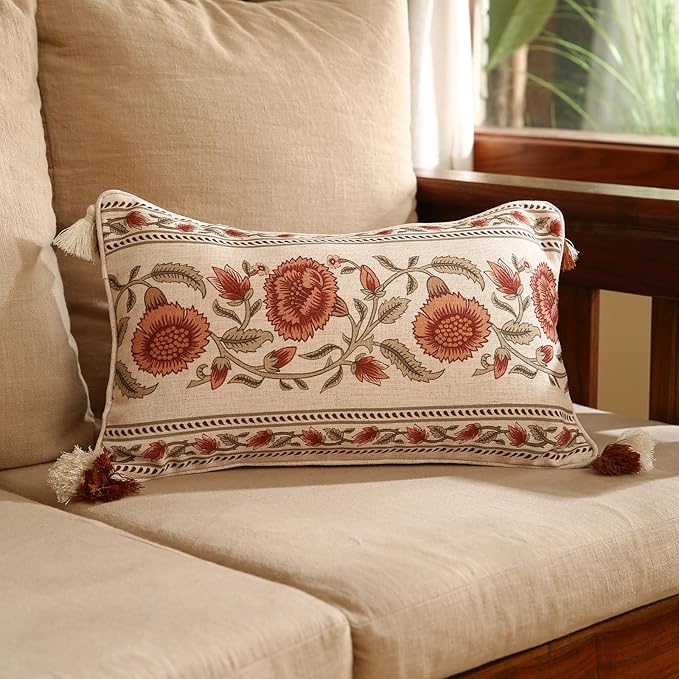 ISAENNE Design Linen Rectangle Vintage Throw Pillow Covers 12"x20", Brick Red - Image 2