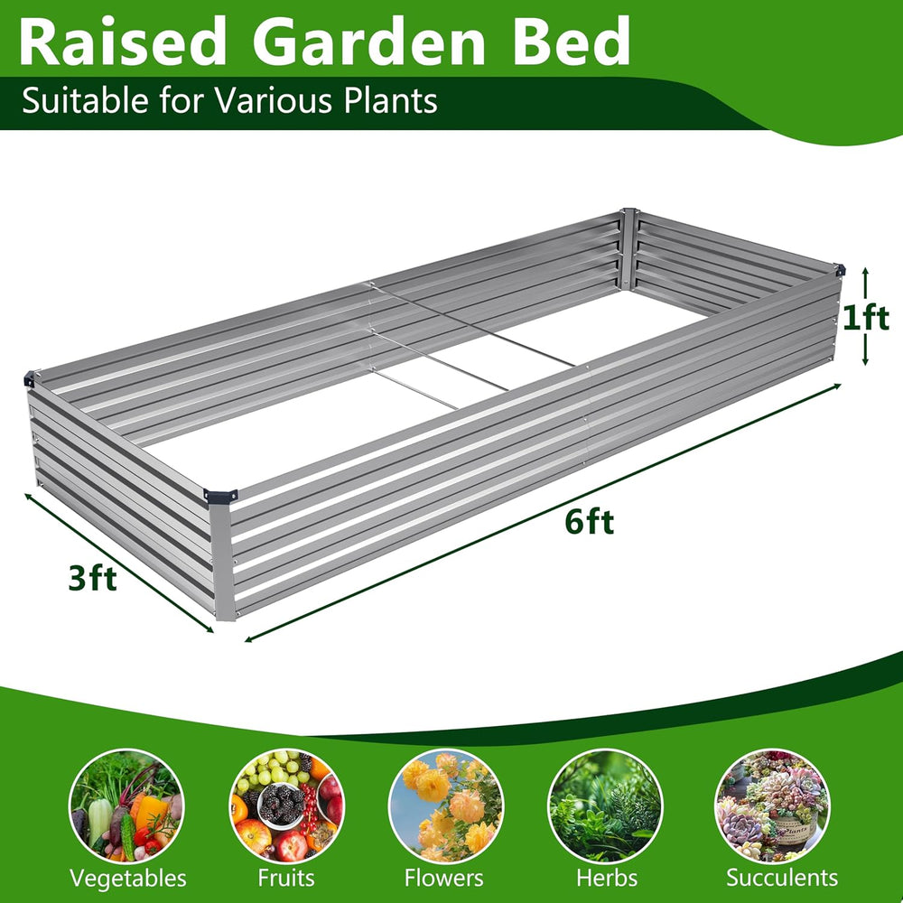 6x3x1ft(2 PCS) Galvanized Raised Garden Beds Kit,Silver