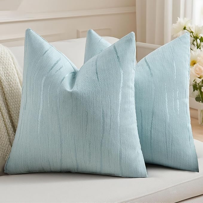 HAUSSY Light Blue Throw Pillow Covers 18x18 Inch Set of 2, Boho Embossed by HAUSSY