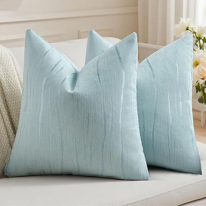 HAUSSY Light Blue Throw Pillow Covers 24x24 Inch Set of 2, Boho Embossed by HAUSSY