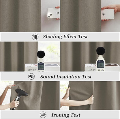 KEQIAOSUOCAI Taupe Blackout Curtains Flax Linen 63 Inch Length Set of 2 Panels - Image 6