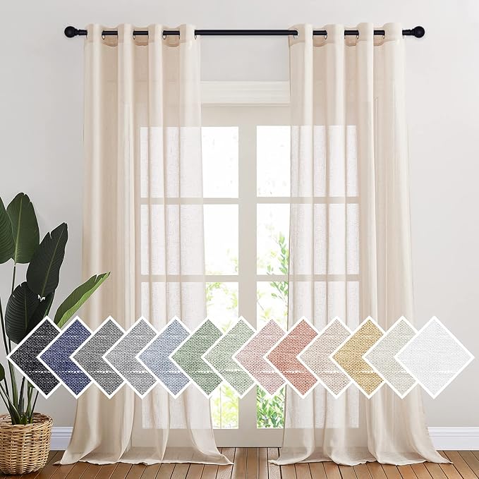 NICETOWN Linen Textured Sheer Faux Flax Window Curtains, 2 Pieces by NICETOWN