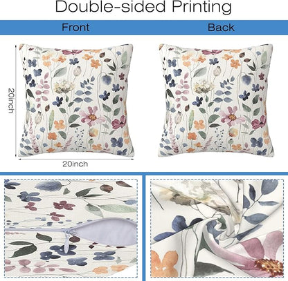Throw Pillow Cover Case Watercolor Floral Pillow Covers 20x20 Inch Set of 2 - Image 2