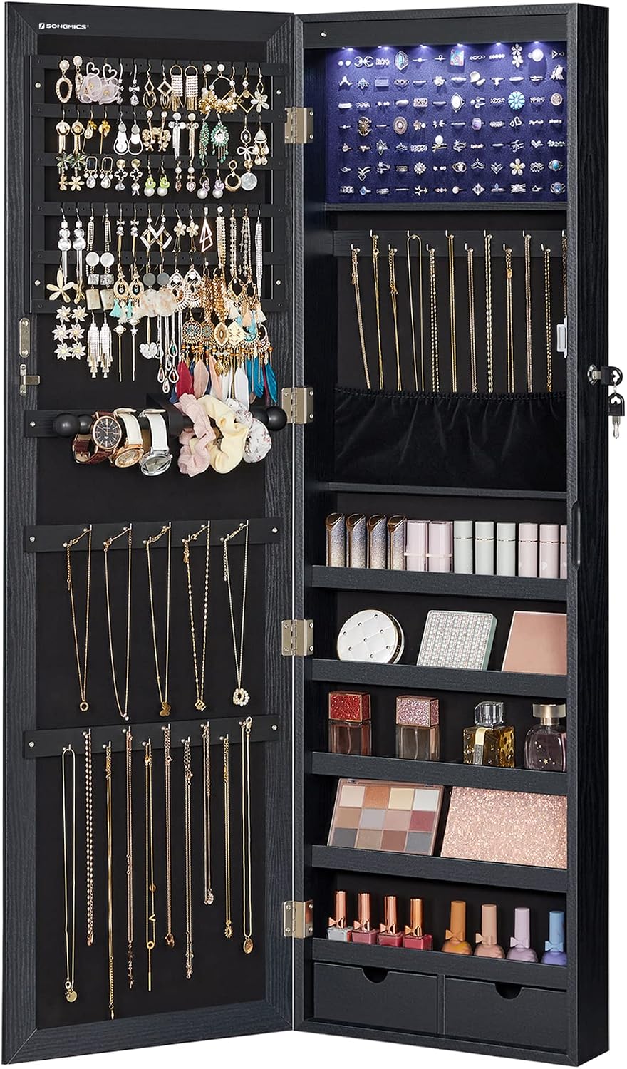songmics 6 leds mirror jewelry cabinet, 47.2-inch tall, main product view