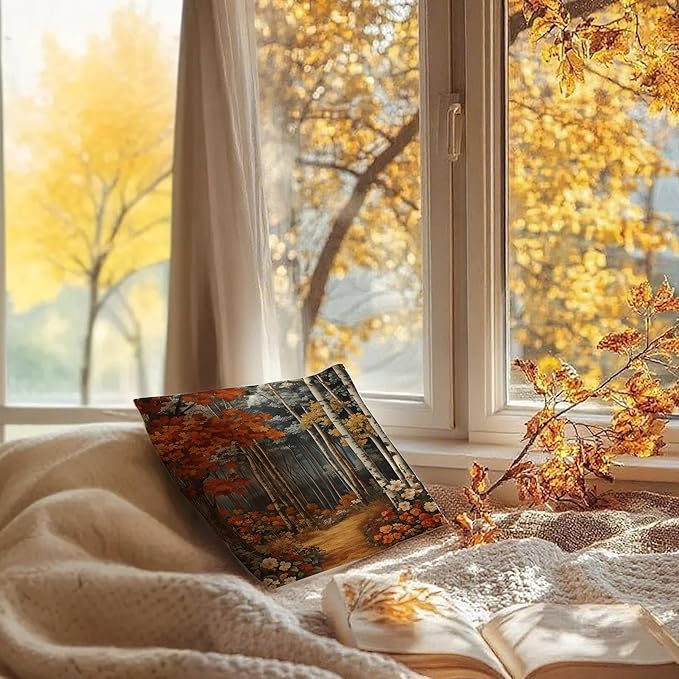 Rustic William Morris Inspired Autumn Forest Decor Throw Pillow Covers 18x18 - Image 6