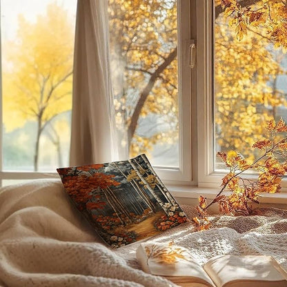 Rustic William Morris Inspired Autumn Forest Decor Throw Pillow Covers 18x18 - Image 6