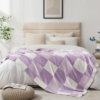 Snuggle Sac Checkered Blanket, Lilac Purple Throw Blanket - Image 4