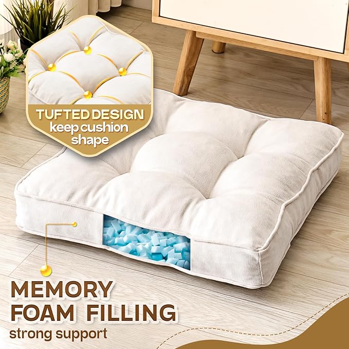Floor Pillow Set of 2, Memory Foam Floor Cushions - Image 2