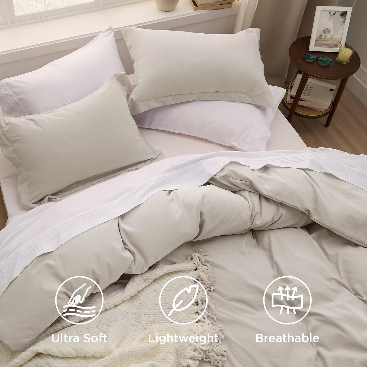 bedsure prewashed duvet cover king, cotton-like soft bedding, close-up detail