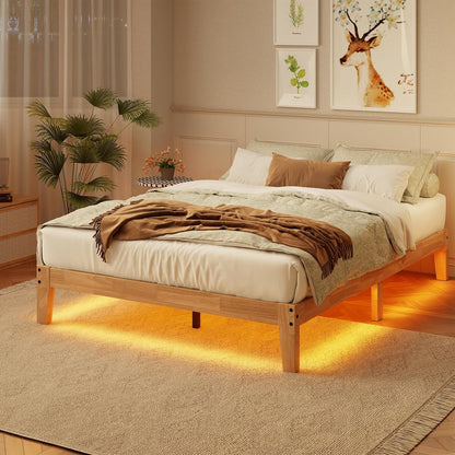 full size solid wood platform bed with led, main product view
