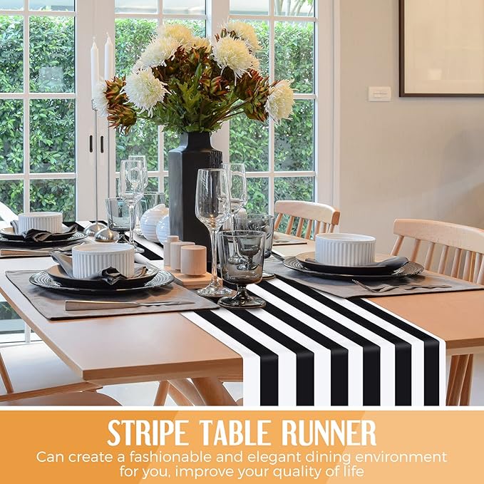 Striped Table Runner Polyester Decor Striped Design Modern Table Runner Elegant - Image 6