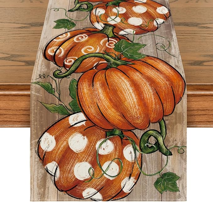 Artoid Mode Polka Dot Pumpkins Vine Fall Table Runner, Seasonal Autumn by ArtoidMode
